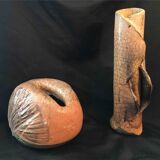 Deux vases céramique émail Raku craquellé