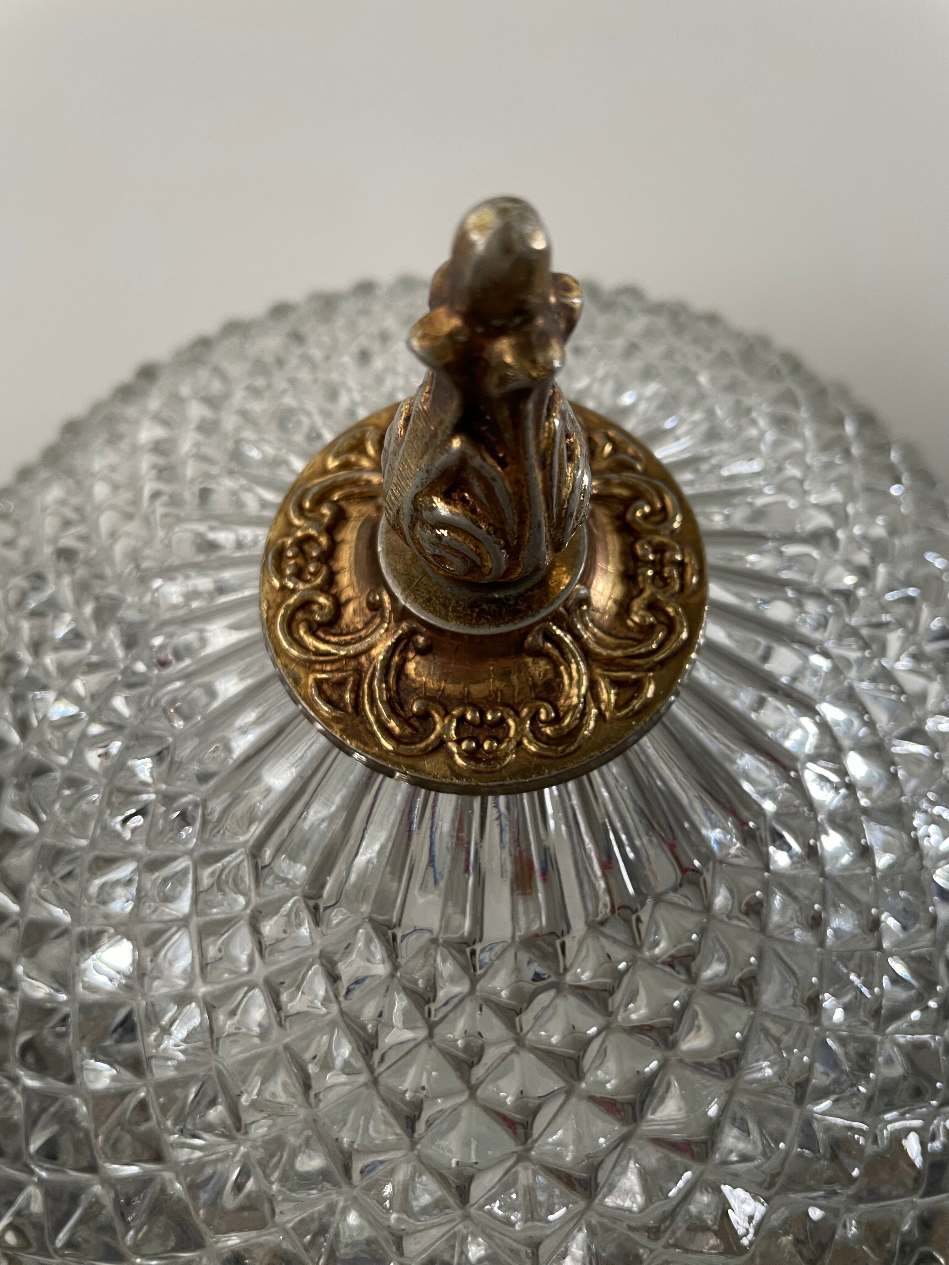 Brass ceiling lamp and glass in electrified diamond tip to nine