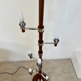 Old Scandinavian design wooden floor lamp from the 60s with 6 vintage lights