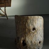 Sculptural Norwegian trunk chair in mid-century brutalist solid wood.