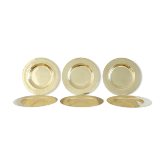 6 Stelton DLG solid brass under plates, French work - Circa 1960.