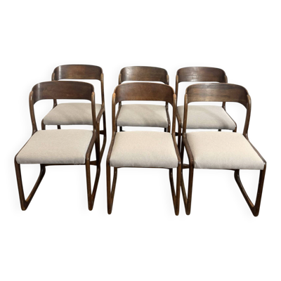 Lot de six chaises « traîneau » Baumann assises restaurées