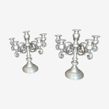 Pair of solid tin candlesticks