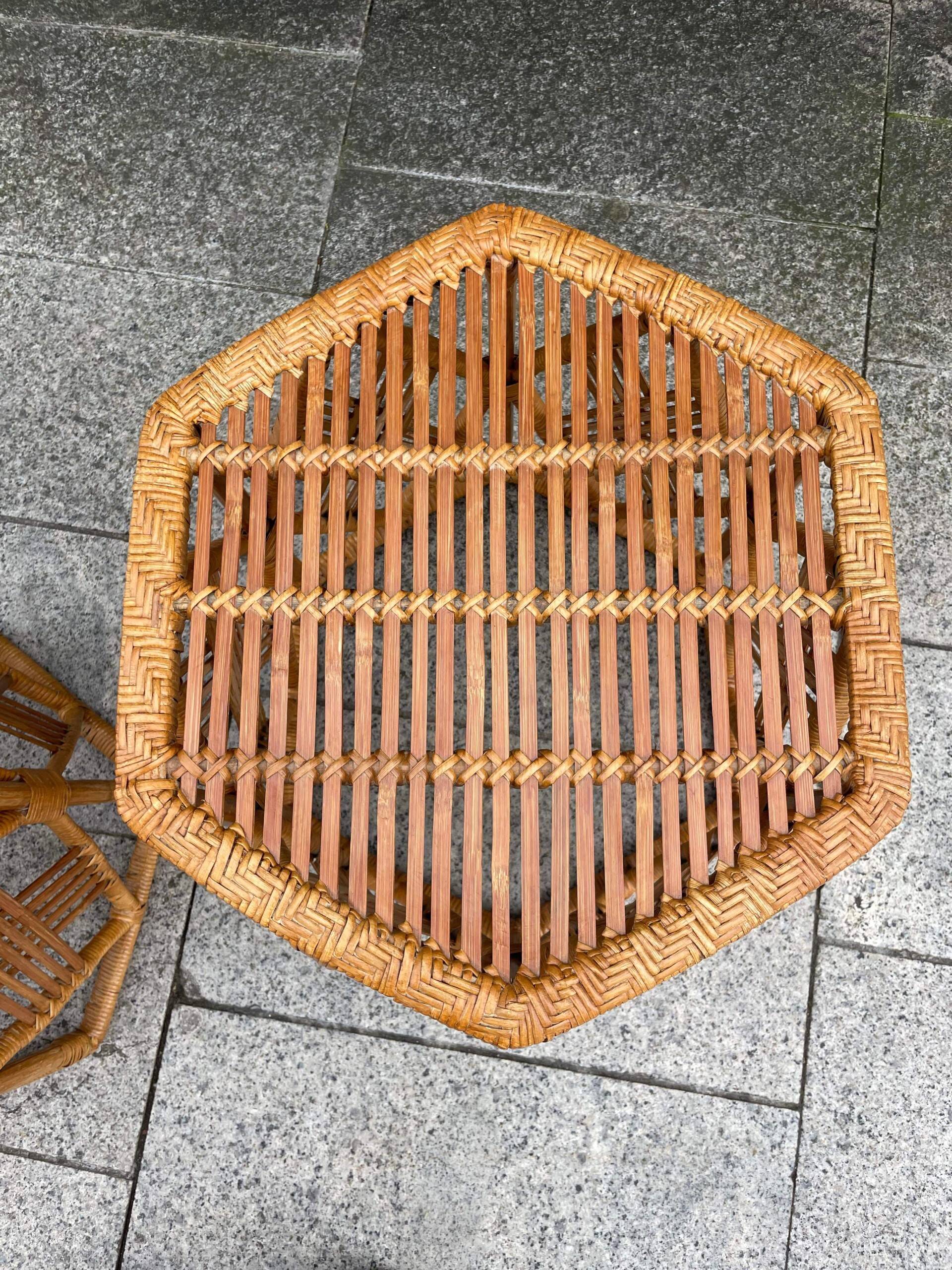 Pair of rattan side or bedside tables