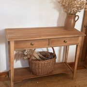 Old solid wood console with 2 drawers.
