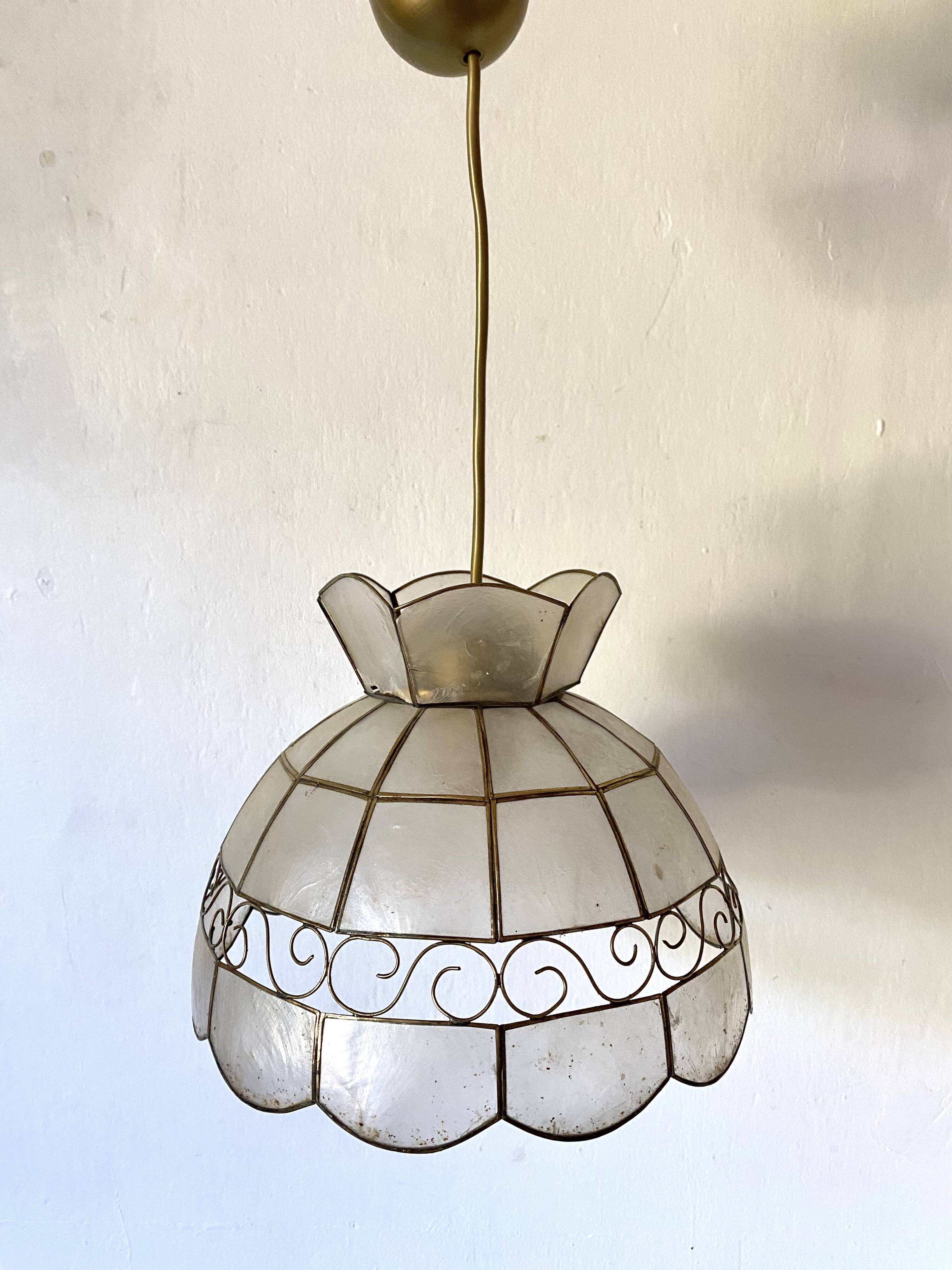 Vintage mother-of-pearl and brass pendant light