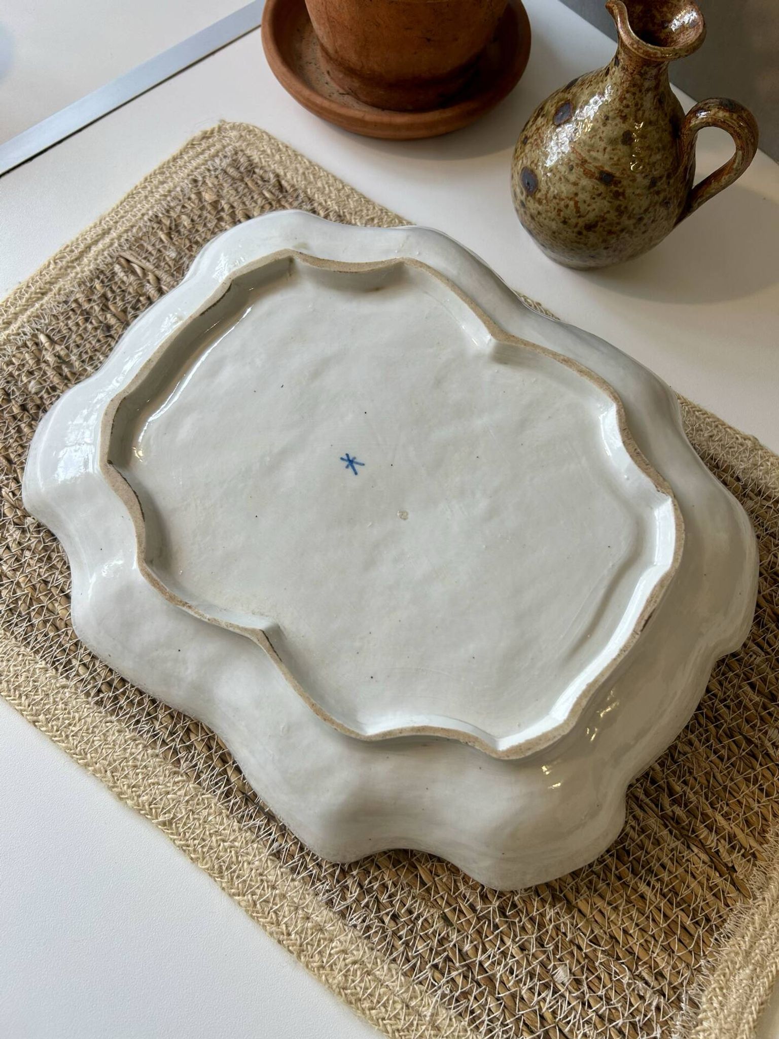 Large decorative antique plate with raised flowers – 19th century style