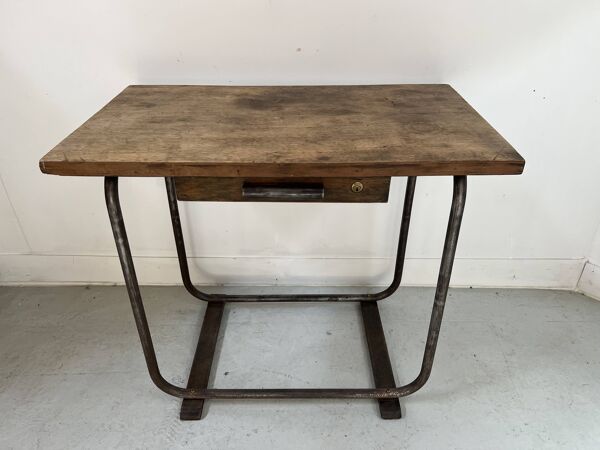 Bureau design en tube et plateau bois XX siècle