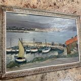 Claude Pallot (1901-1987): painting view of the port of Ilette in Antibes