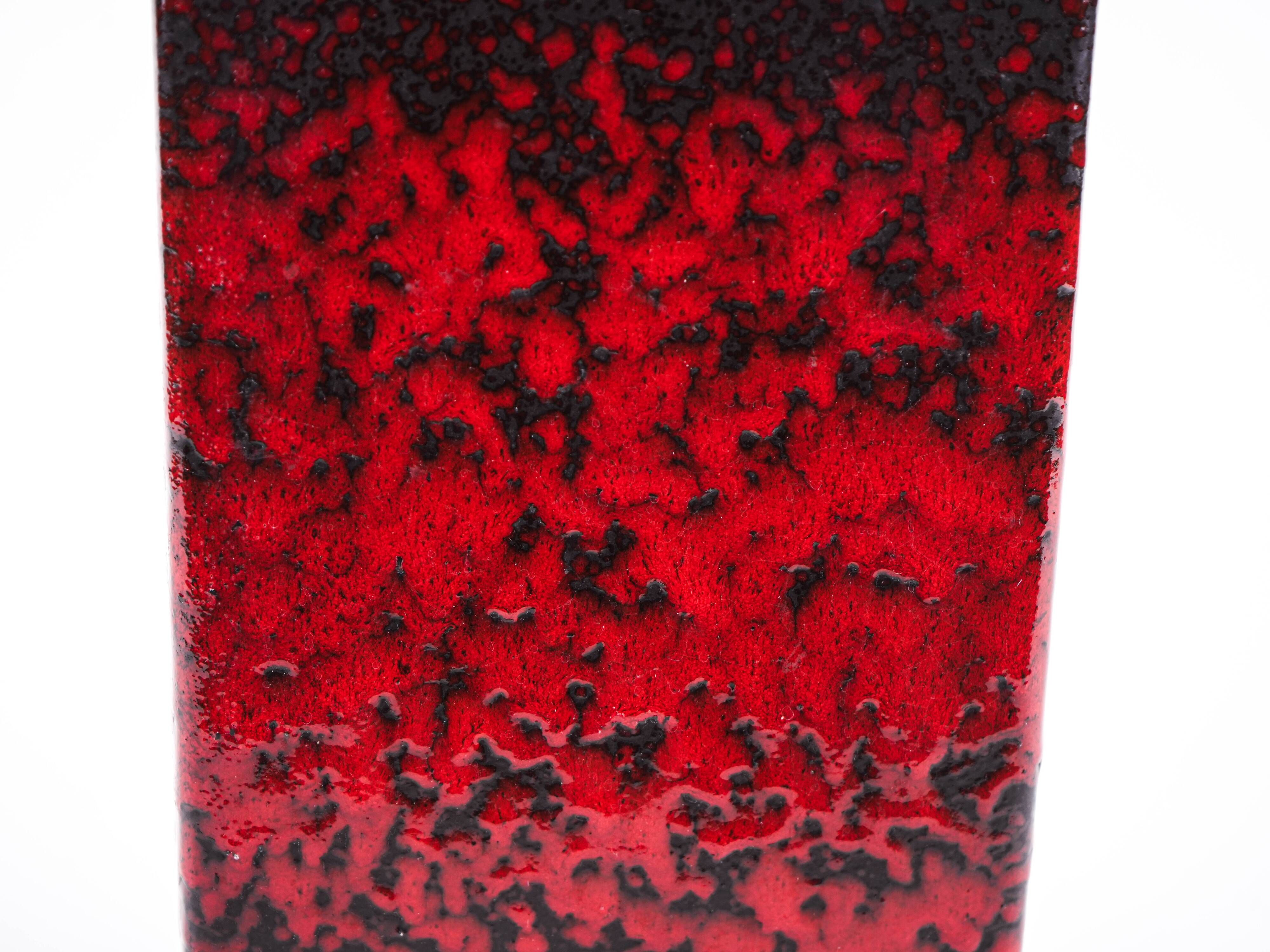 West Germany ceramic vase in black and red, glazed pottery from the 1970s