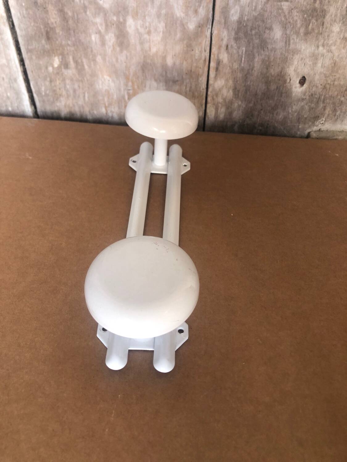 Old Wall Coat Rack x2 Vintage White Metal #A699