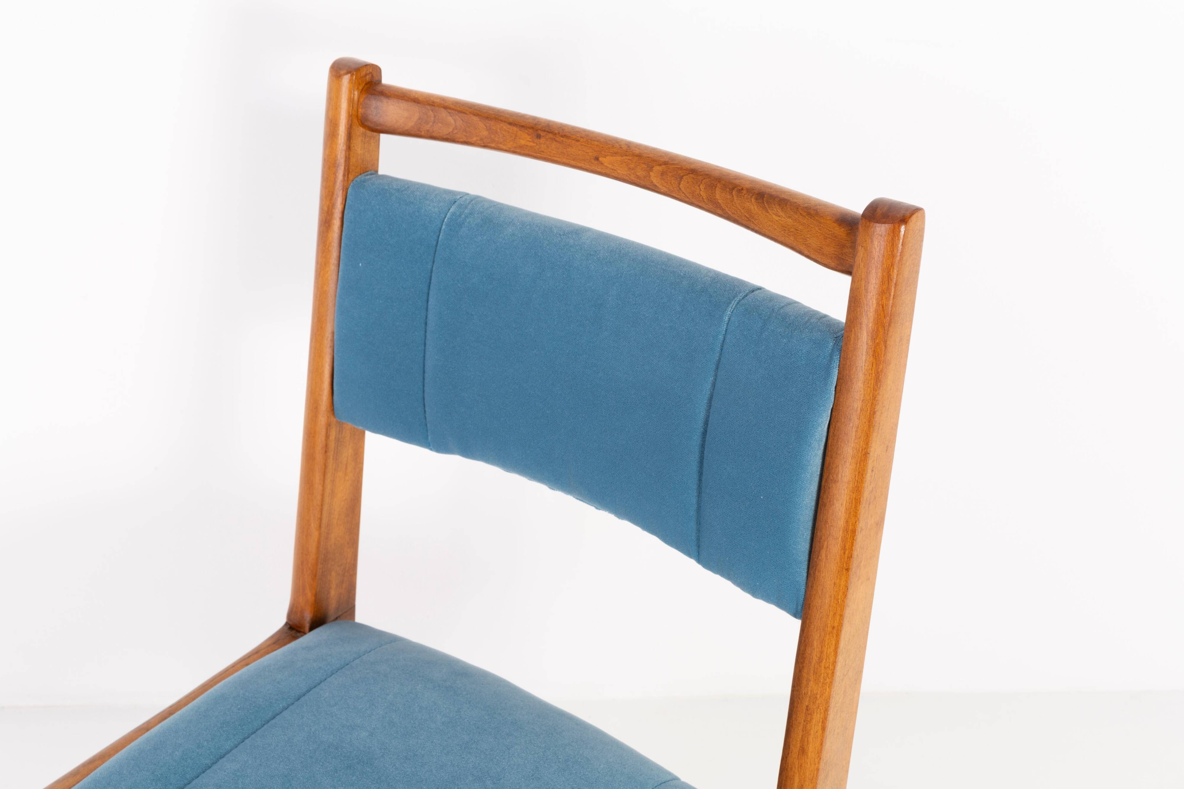 Vintage light blue velvet chair, mid-century, Europe, 1960s.