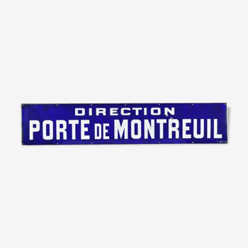 Enamel plate Direction door of Montreuil blue background