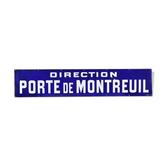 Enamel plate Direction door of Montreuil blue background