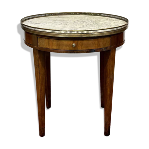 Table bouillotte de style - acajou marbre blanc