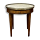 Louis XVI style bouillotte table in mahogany with a white marble top.