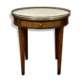 Louis XVI style bouillotte table in mahogany with a white marble top.