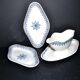 Saint Amand sauce boat and 2 earthenware dishes with navy blue rose decoration Primax