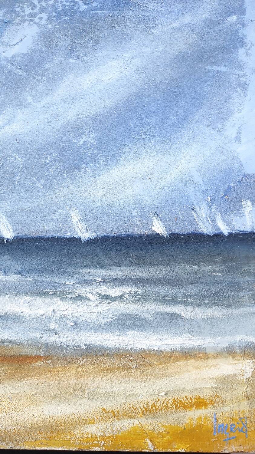Vintage painting "Stormy Sky & Sailboats" – Signed canvas painting