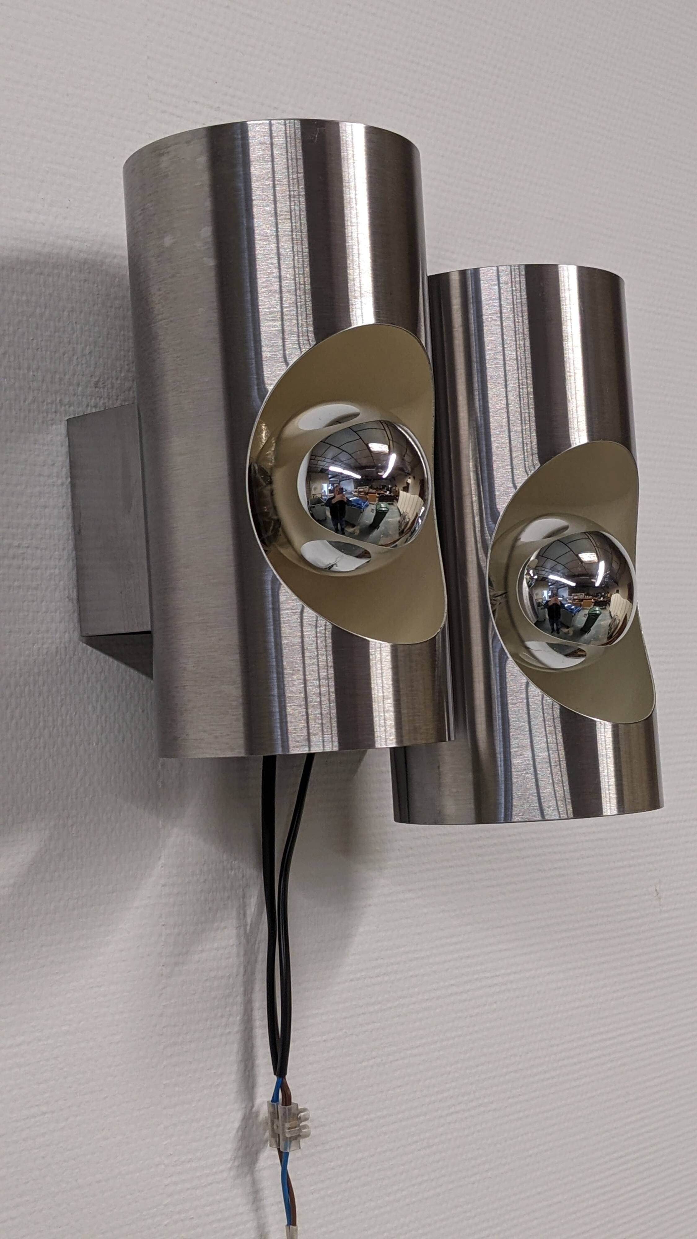 Pair of Space Age double pipe wall lights by Oxar France, 1960s-70s