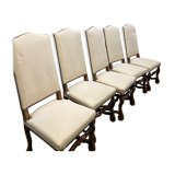 Set of 6 sheep bone chairs and 1 matching ottoman