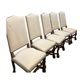 Set of 6 sheep bone chairs and 1 matching ottoman