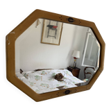 Miroir octogonal biseauté Art Déco en bois et stuc, 1930
