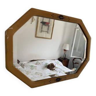 Vintage 1930 Art Deco octagonal beveled stucco wood mirror - 66 x 45 cm