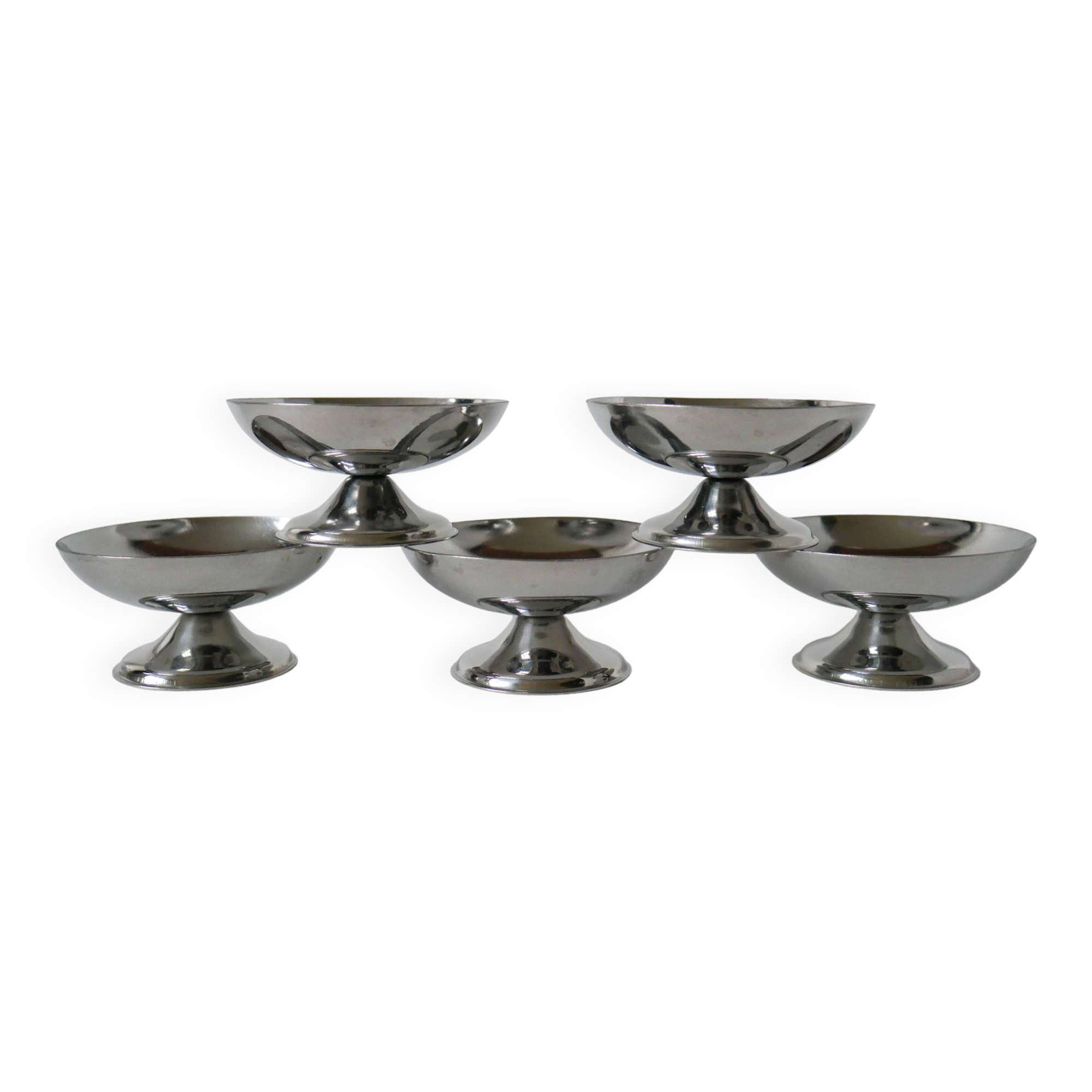set of 5 designer stainless steel bowls 1970 9 x 5 cm