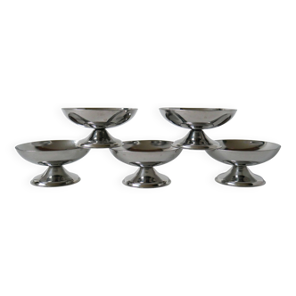 set of 5 designer stainless steel bowls 1970 9 x 5 cm