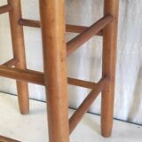 High stool in solid wood and straw - mid. 20th century