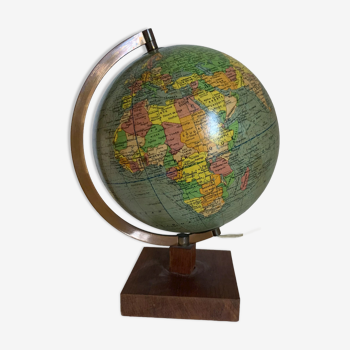 Vintage globe 1960 terrestrial Girard Barrère glass wood - 29 cm