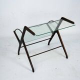 Ico Parisi Magazine Rack in Wood, Brass and Glass. Italy, 1950s