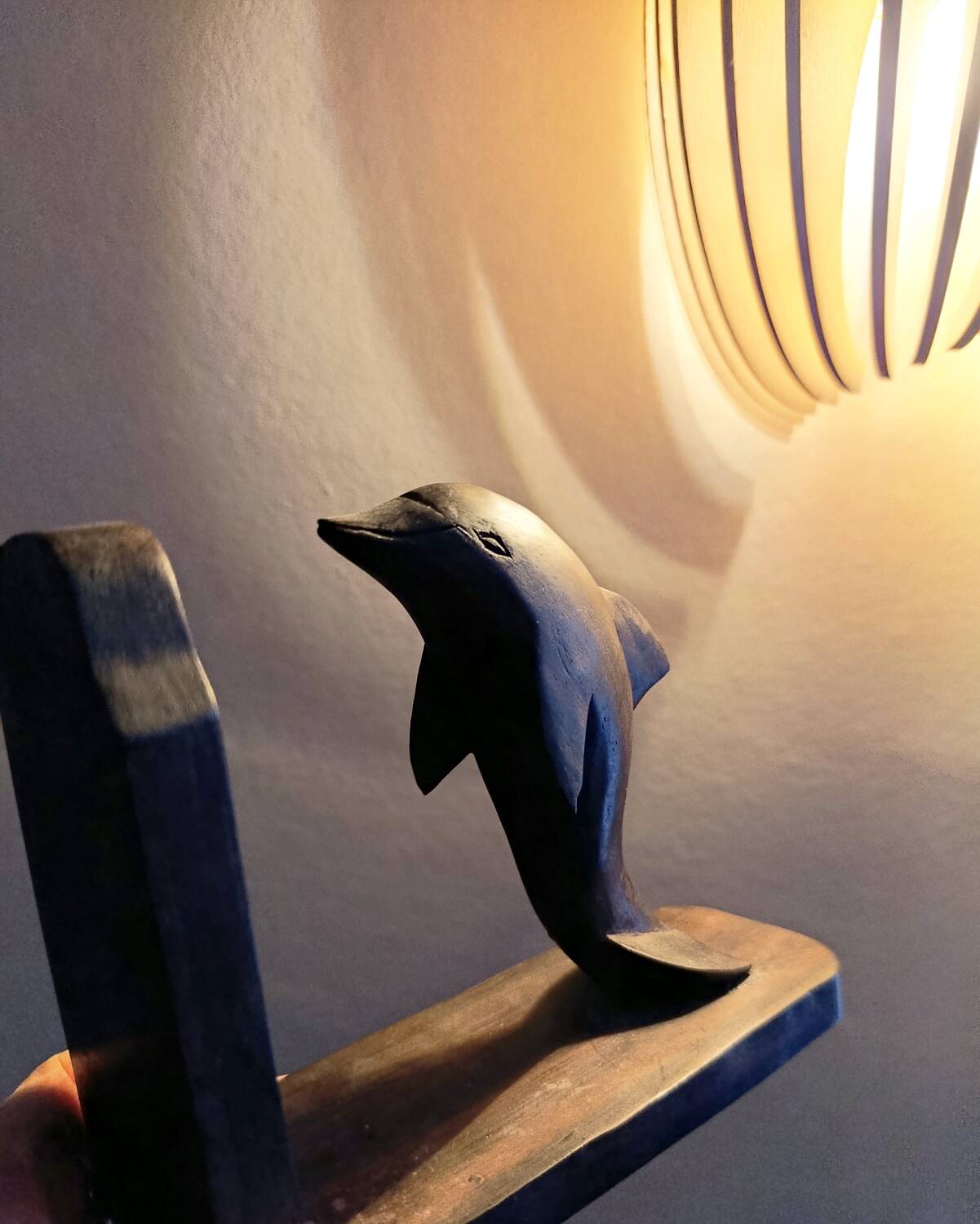 Wooden bookends in the shape of dolphins, vintage 1970.