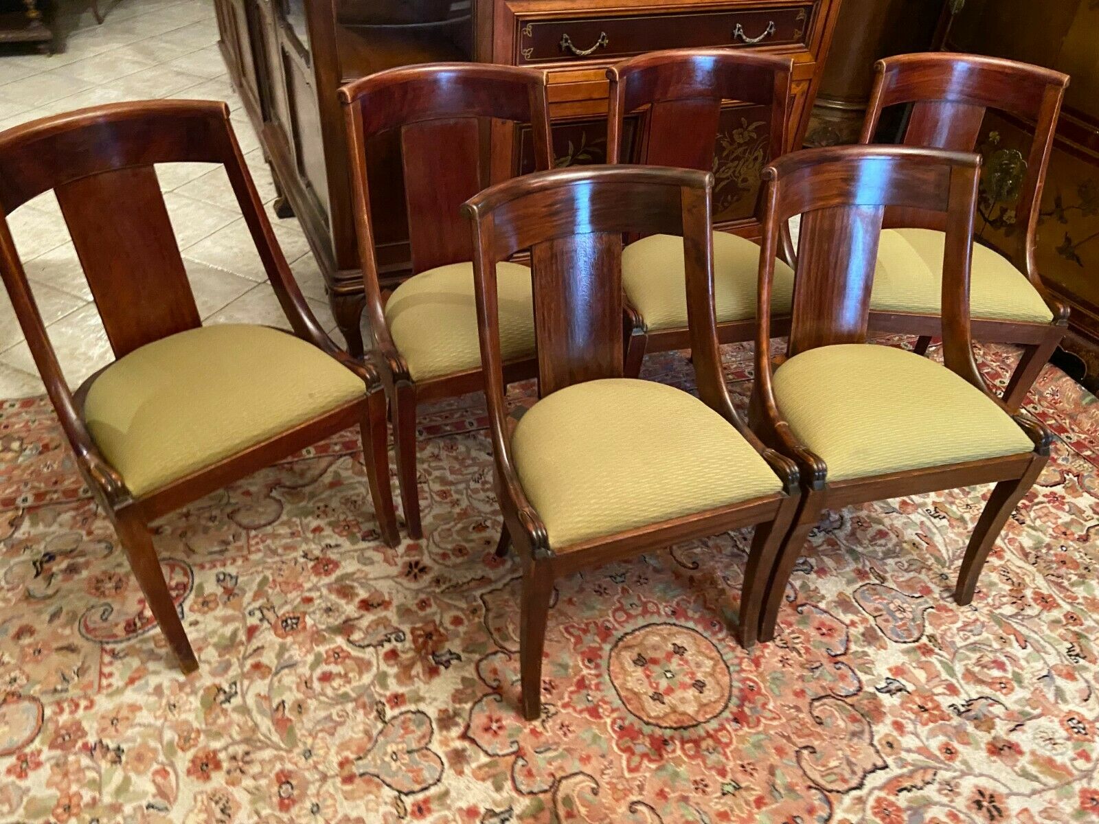 Set of 6 mahogany gondola chairs Empire style XIXth