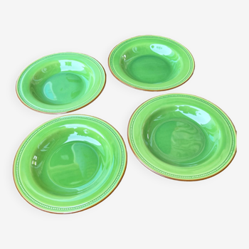 4 green soup plates
