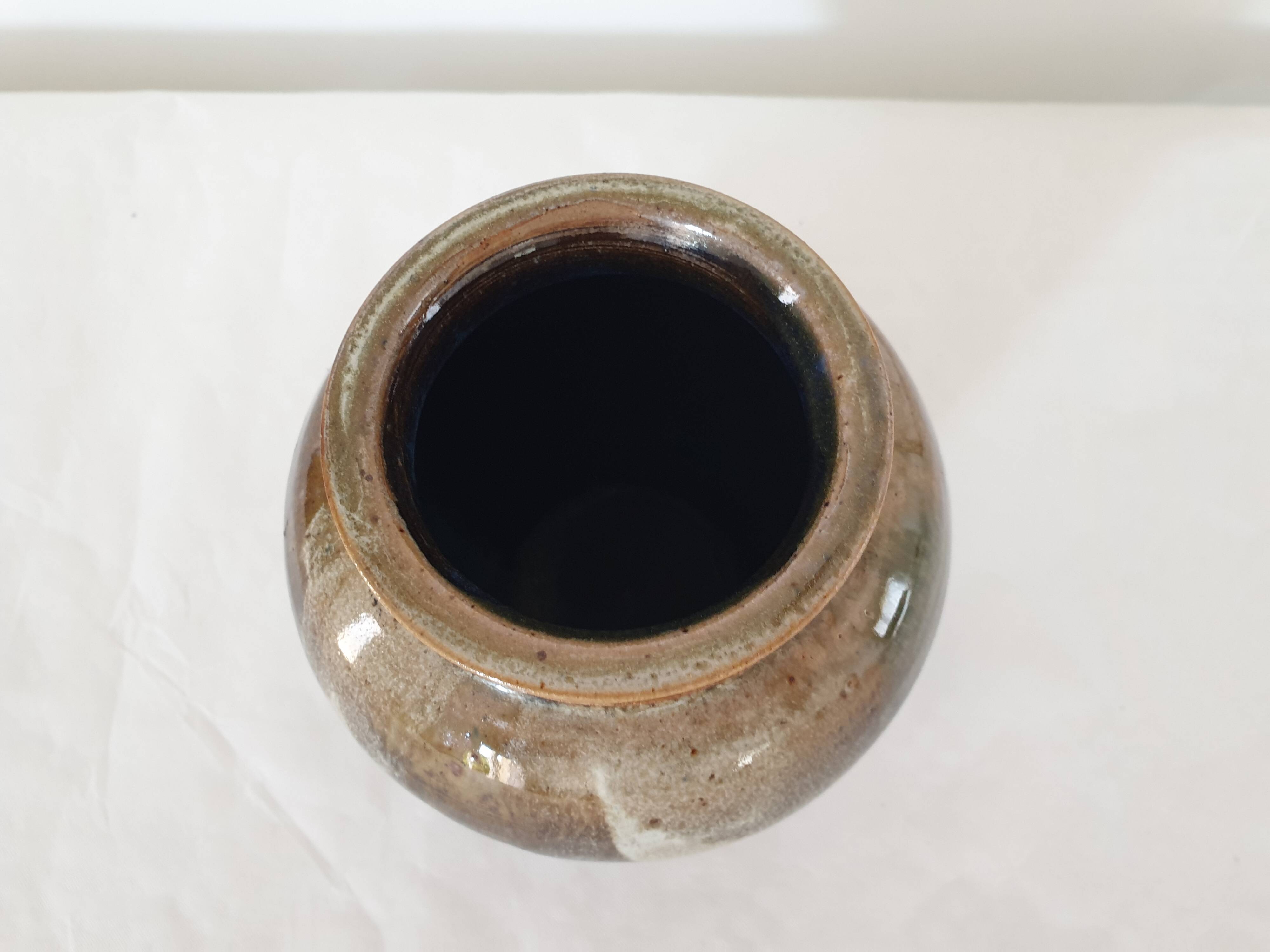 Unsigned brown glazed ceramic vase - height 14cm