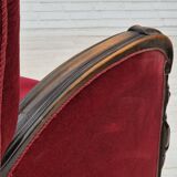 1950s, Danish armchair with footstool, furniture velour, ash wood.