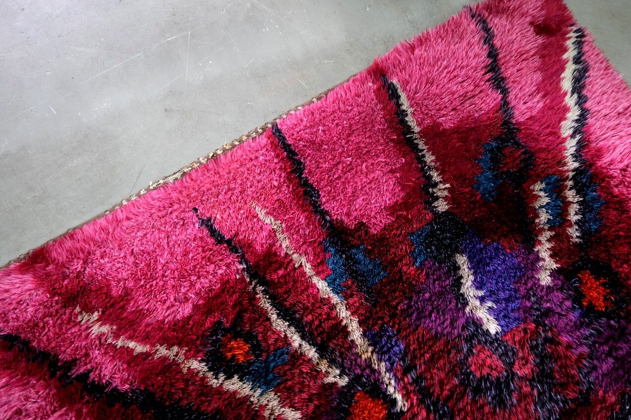 Abstract Scandinavian  Hand-Knotted High Pile Rya Rug Carpet, Sweden, 1960s