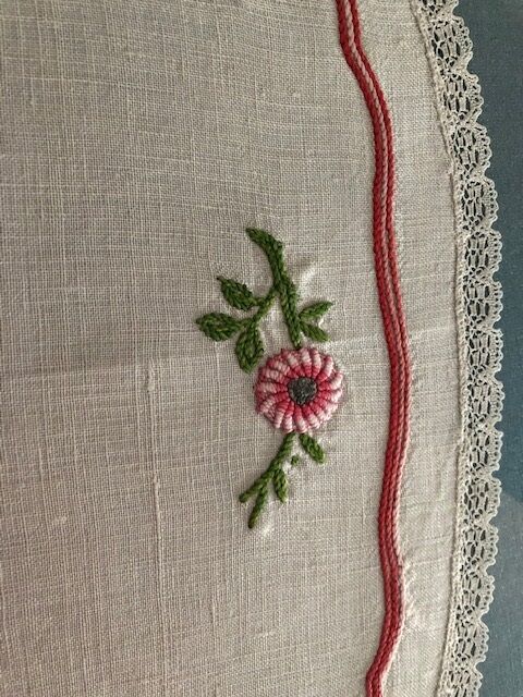 old oval placemat embroidered hand