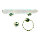 Vintage lucite and brass shelf with its hooks.