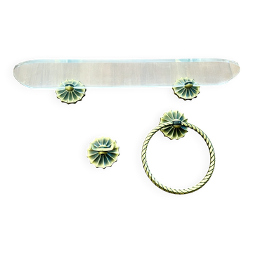 Étagère en lucite et laiton vintage avec ses patères