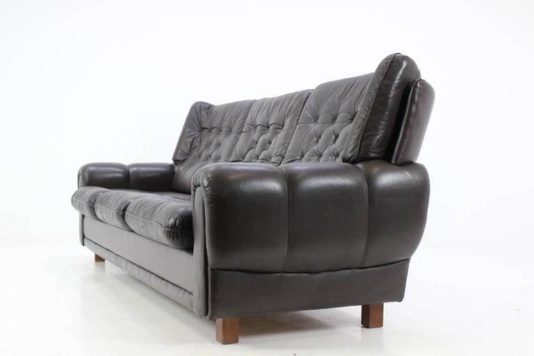 Czech Brown Leather Sofa, 1970s