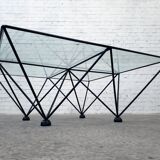 A glass and steel coffee table