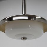 Bauhaus Chandelier by Franta Anyz, Opaline Glass, Nickel-Plated, 1930s