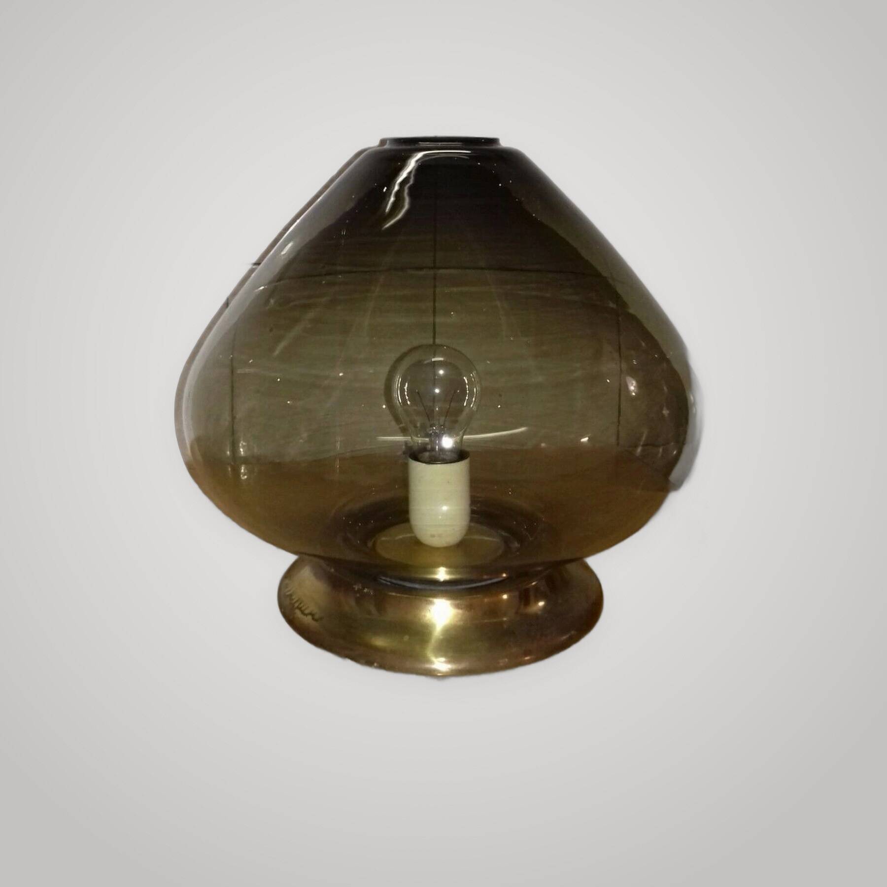 Rare 1960s Murano Smoked Glass Table Lamp Vintage Mushroom