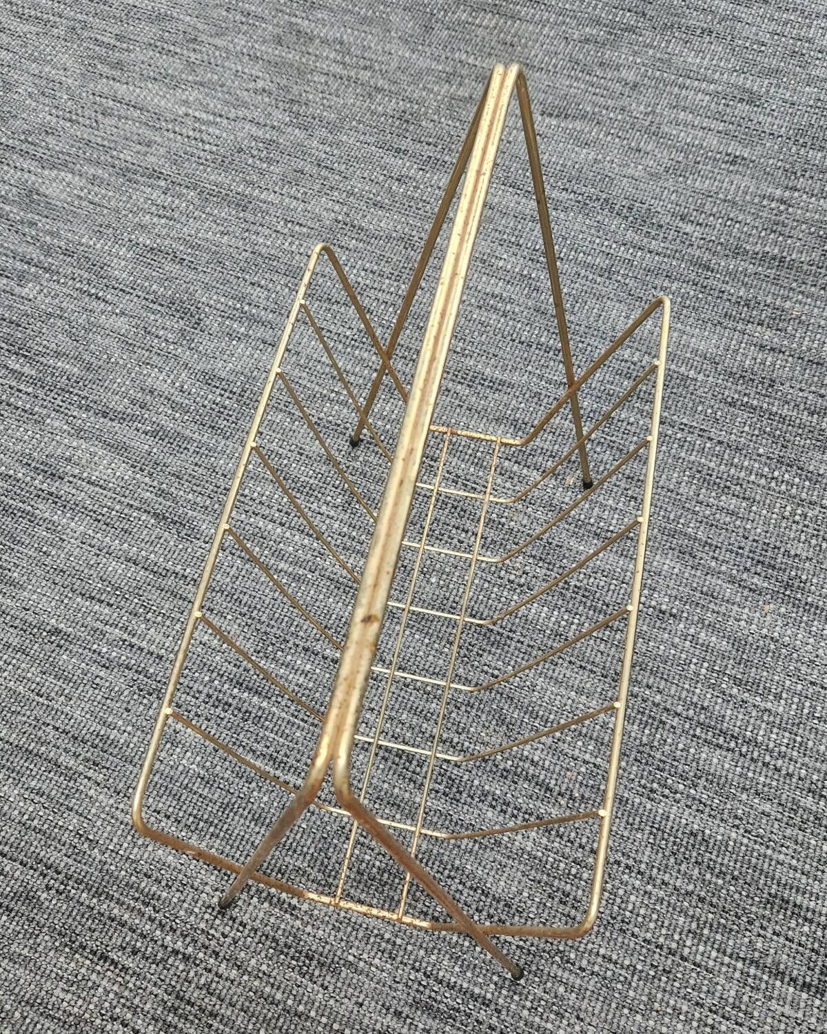 Vintage gold-tone metal magazine rack