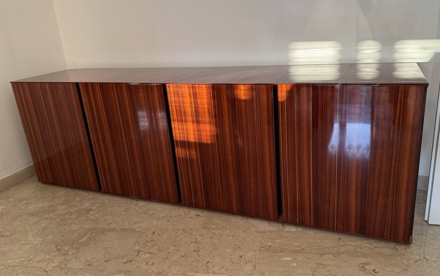 Monumental rosewood sideboard zebrawood lacquered mid-century design 1970