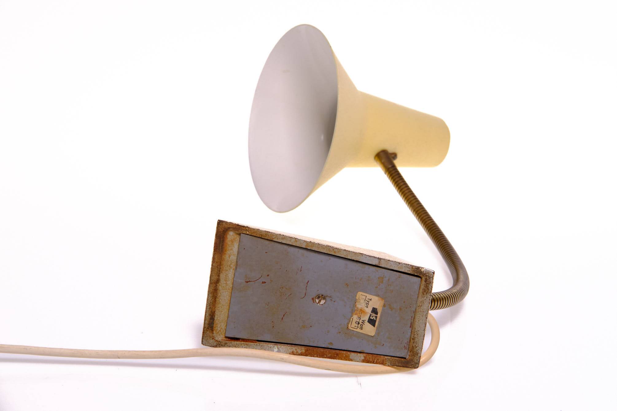 Swan neck lamp, desk lamp, SIS, vintage, brass, beige, 60s