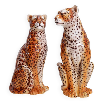 Couple of vintage ceramic leopards sculptures - Italy circa 1980s